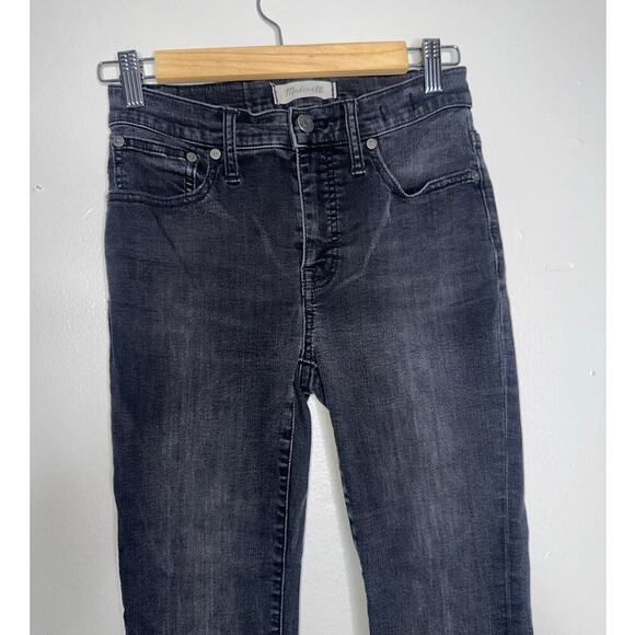 Madewell Cali Demi-Boot Jeans Black Petite 25P Mid Rise Stretch Denim Raw Hem - Picture 5 of 8